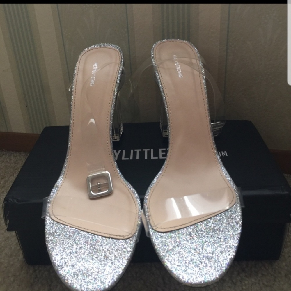 Pretty little thing glitter and clear strap heels